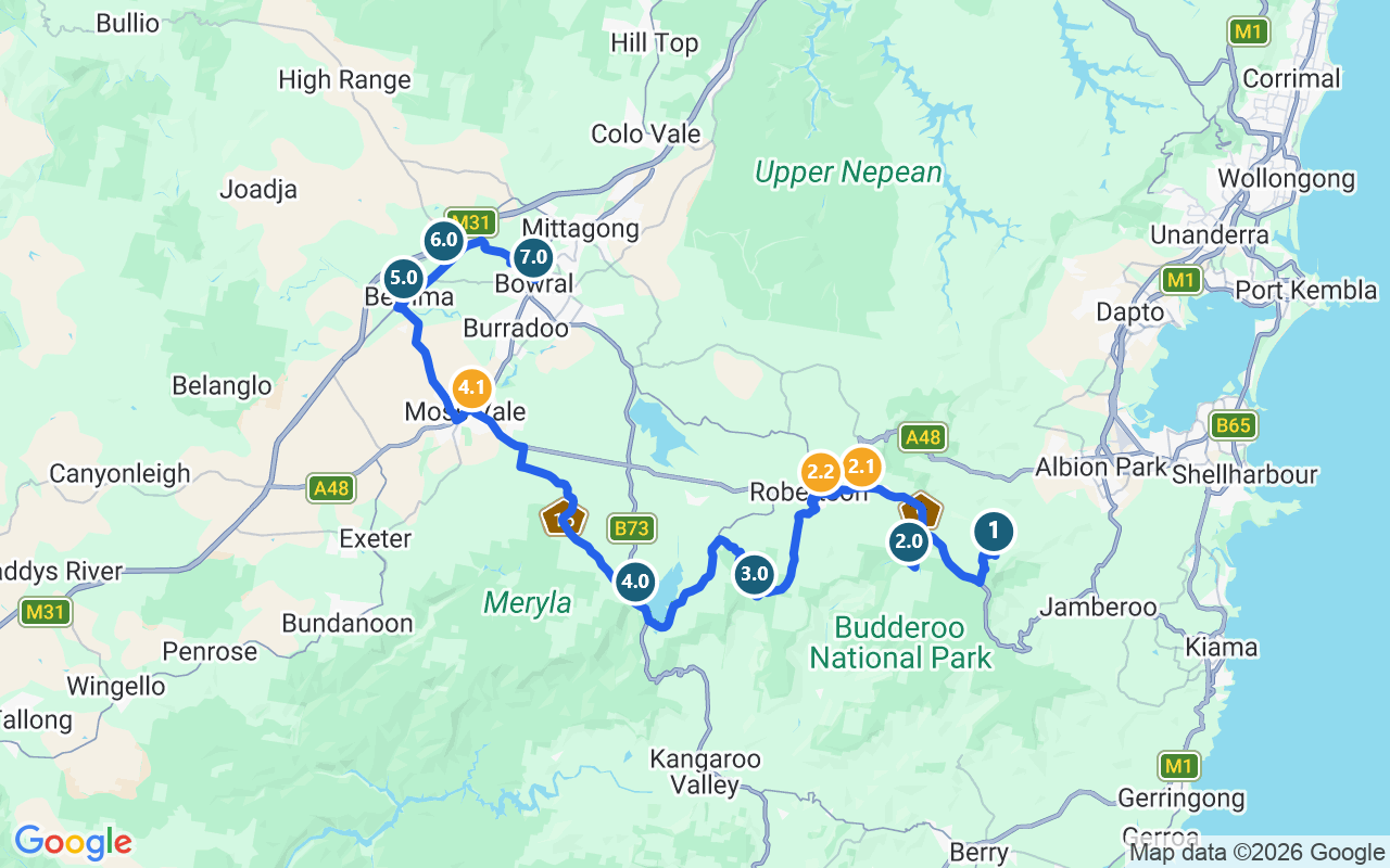 Southern Highland Discovery Day Tour route map