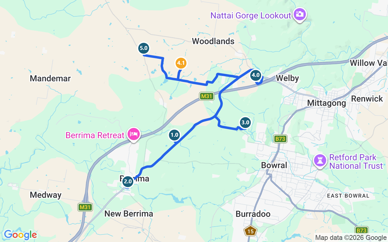 Southern Highlands Vineyards Day Tour route map