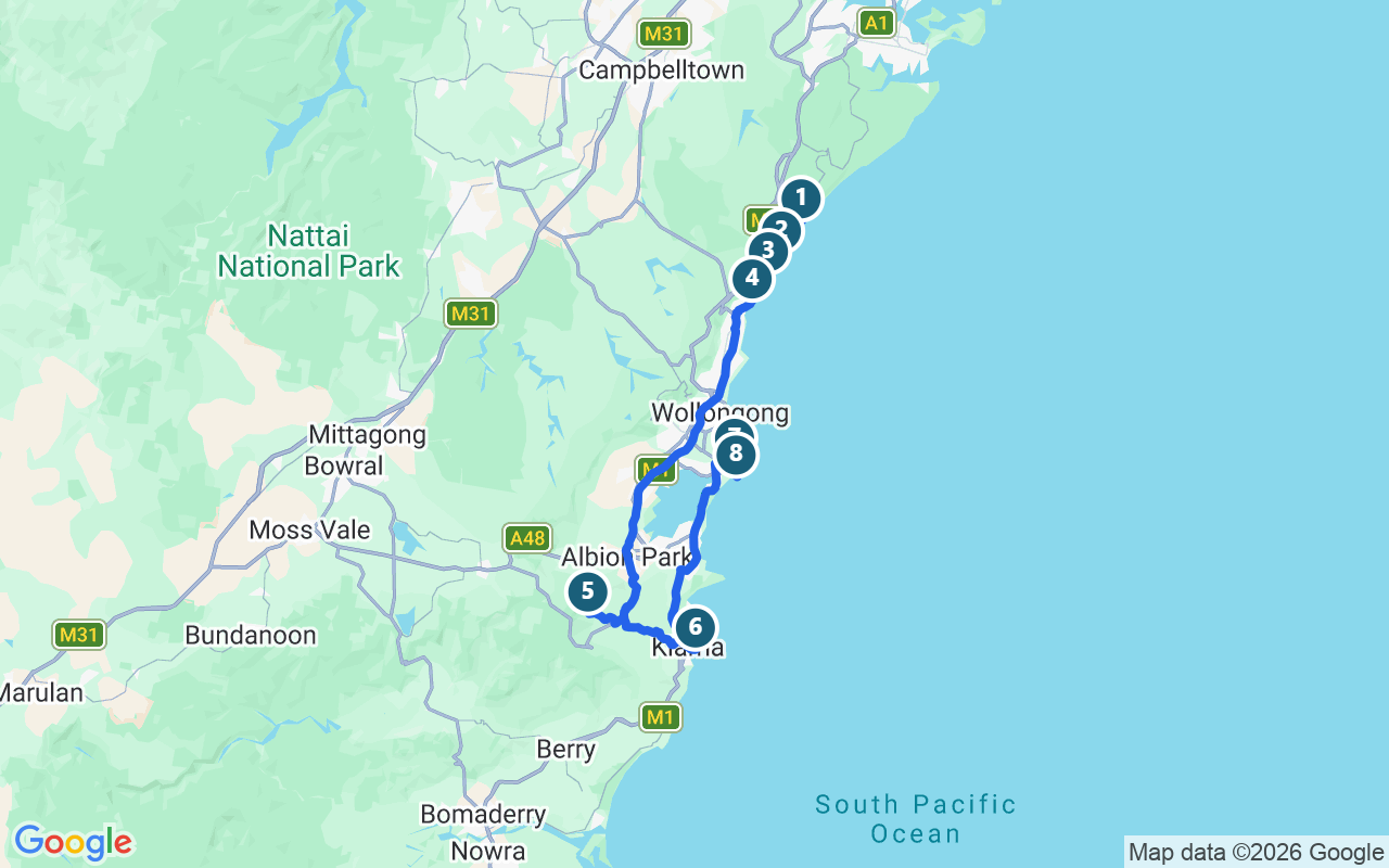 The Illawarra Insta Trail route map