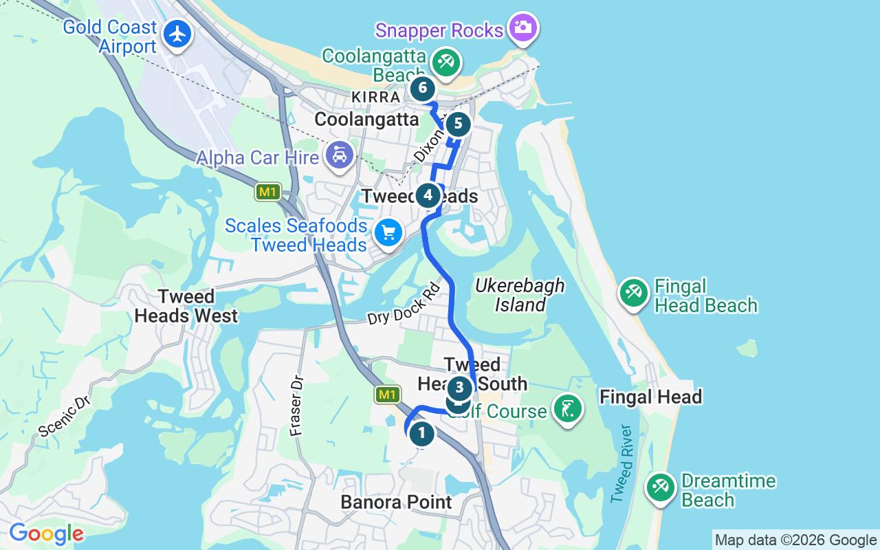 Second-Hand Safari: Tweed Heads Edition route map