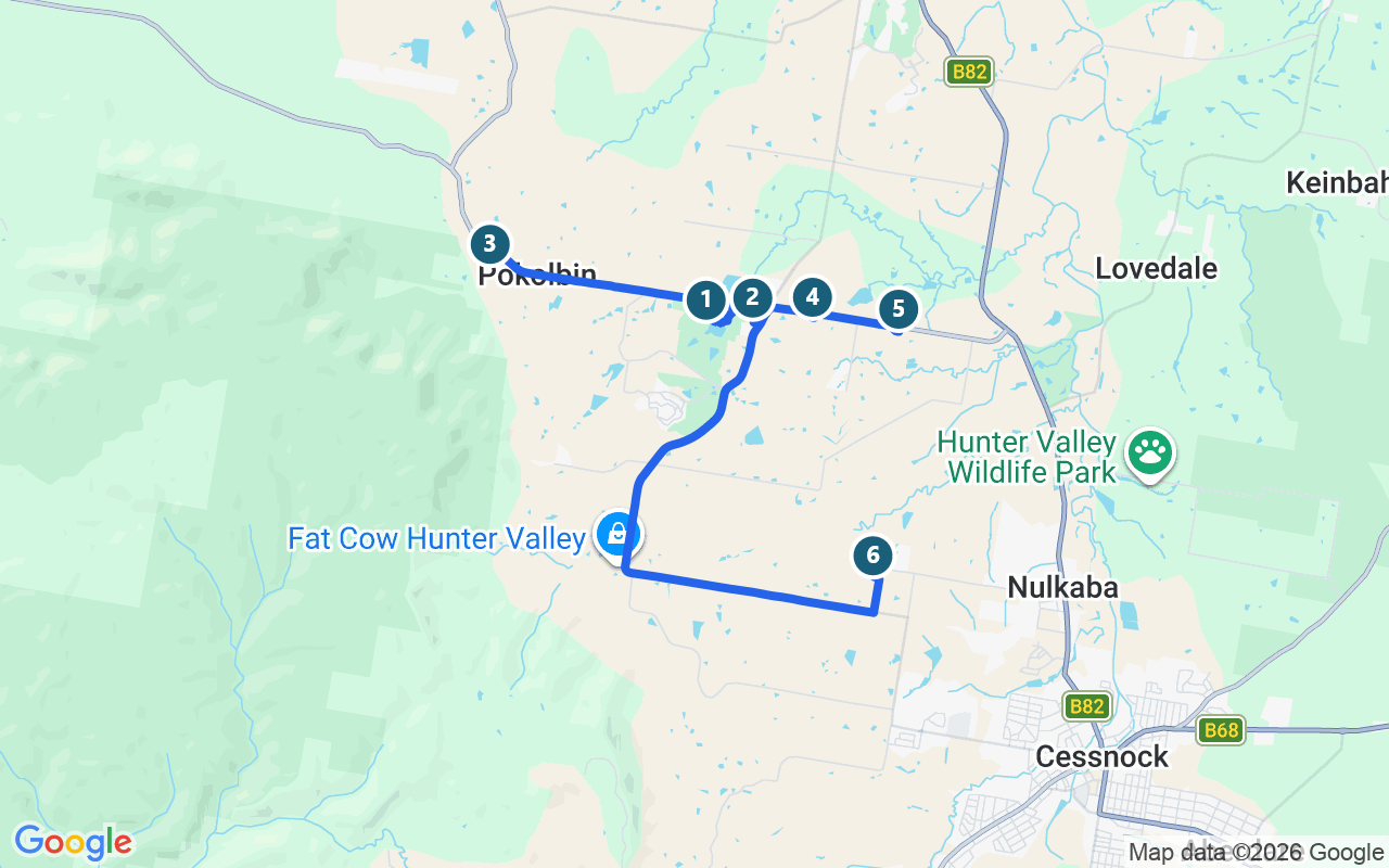 Hunter Valley Beyond The Bottle Day Tour route map
