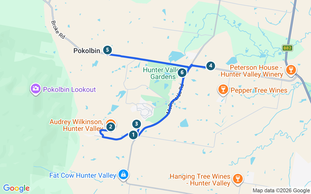 Hunter Valley Icons Day Tour route map