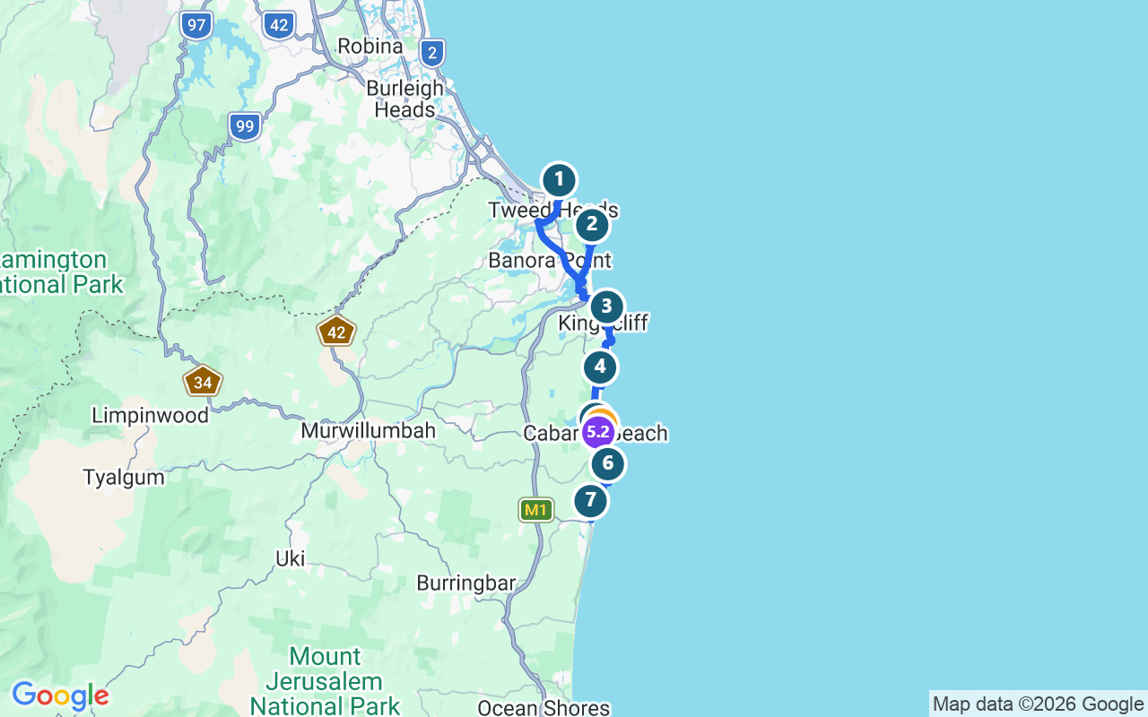 Tweed Coast Discovery Drive route map